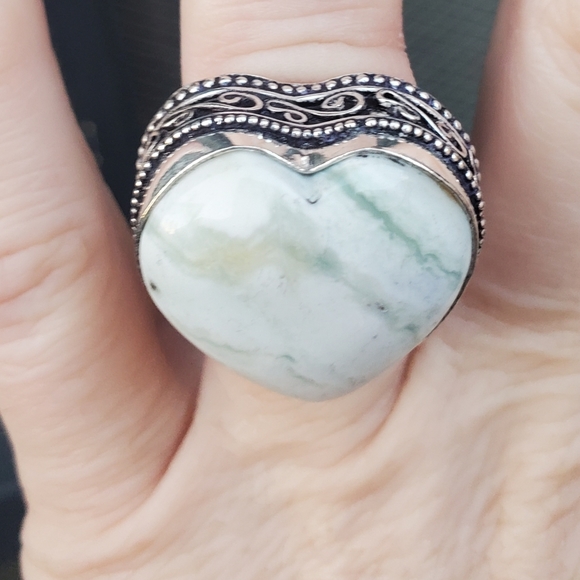 New Heart Shaped Tree Agate 925 Silver Ring. - Picture 8 of 16
